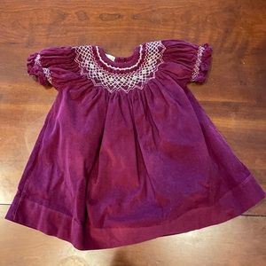 Smocked corduroy baby dress by Classic Couture